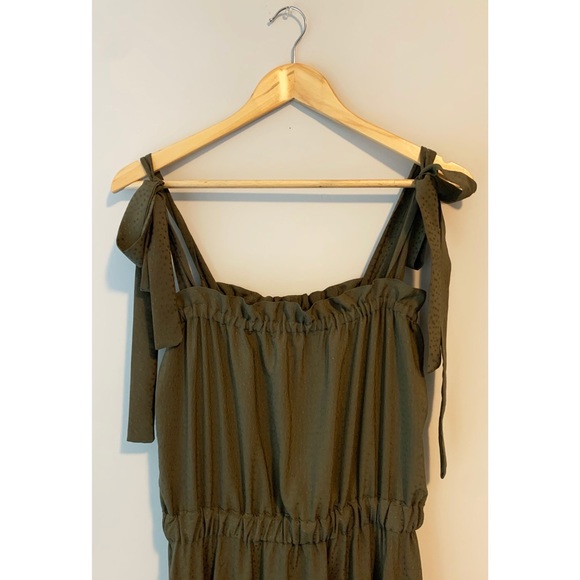 Handmade Rust Clay Midi Tie Strap Ruffle Dress - Picture 14 of 15